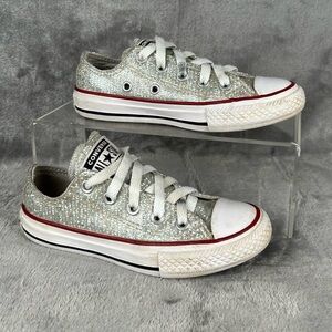 Converse All Stars‎ Little Girls 11 Silver Glitter Chuck Taylors Glam Sparkles